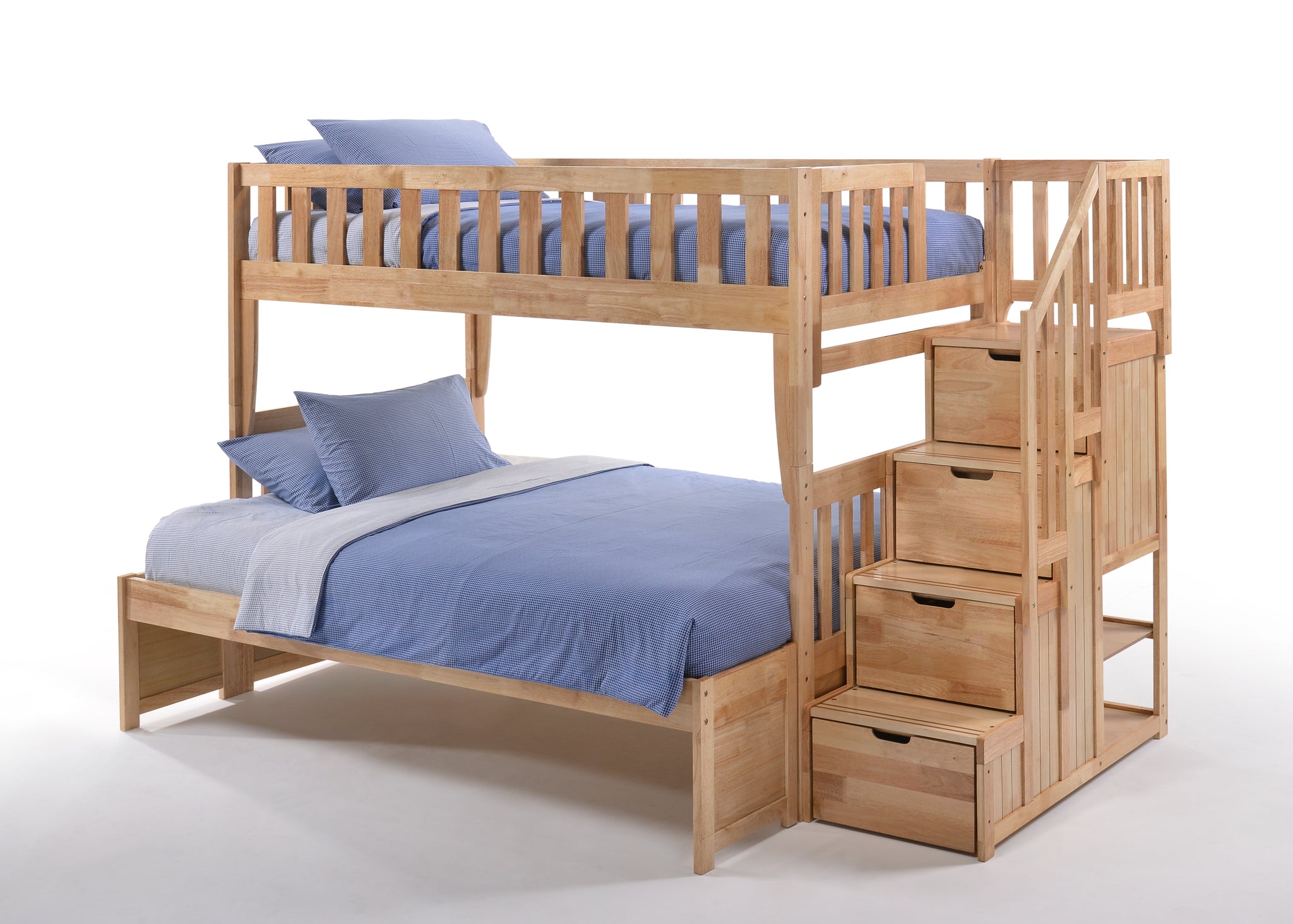 Twin/Full Peppermint Stair Bunk in Natural Finish