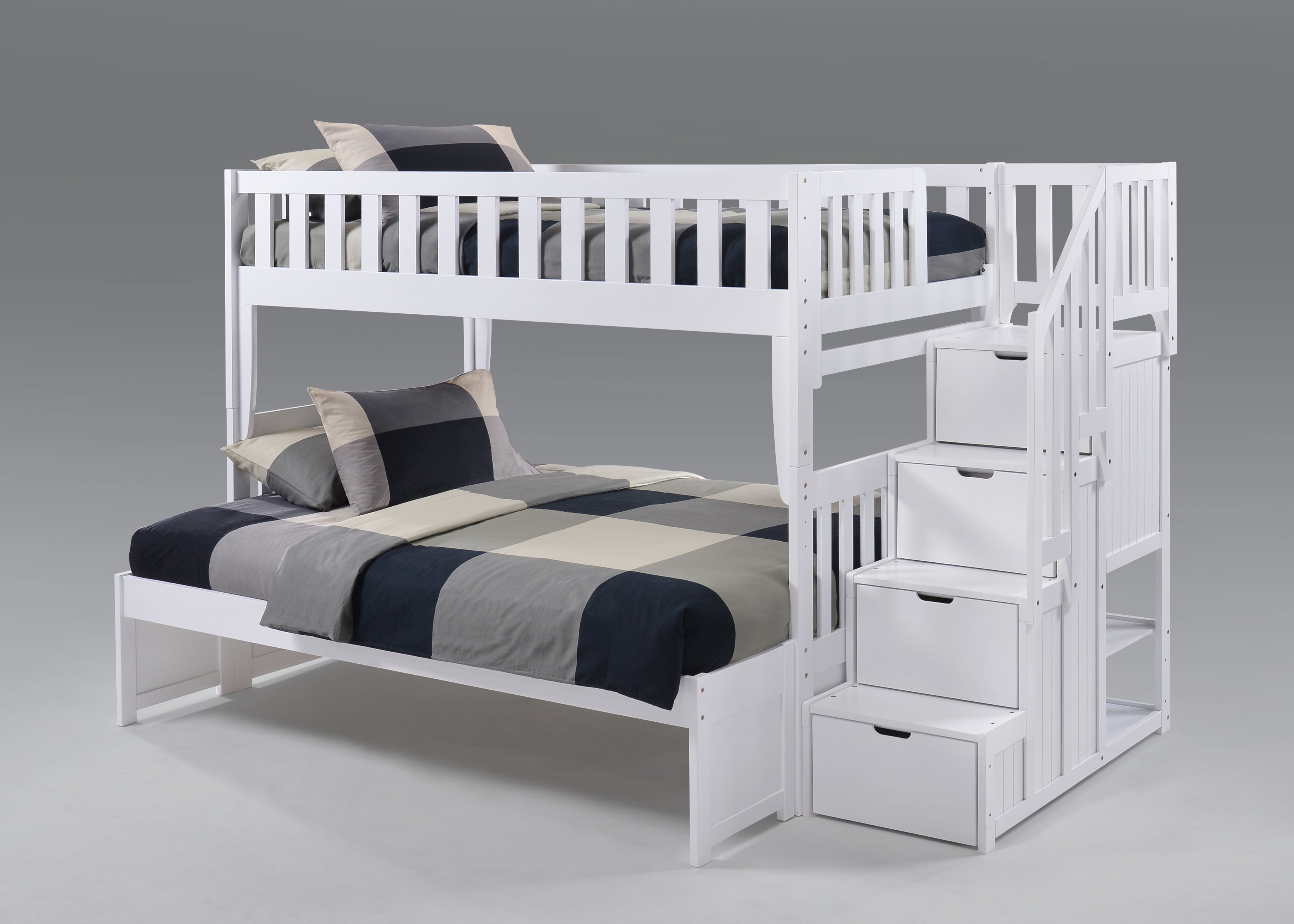 Twin/Full Peppermint Stair Bunk in White Finish