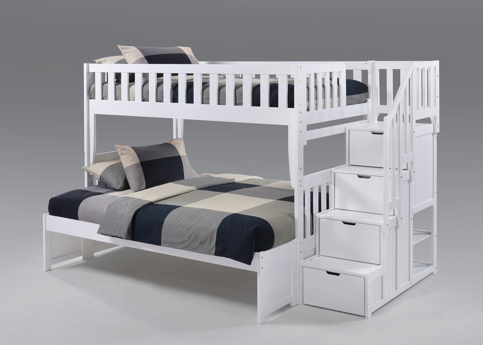 Twin/Full Peppermint Stair Bunk in White Finish