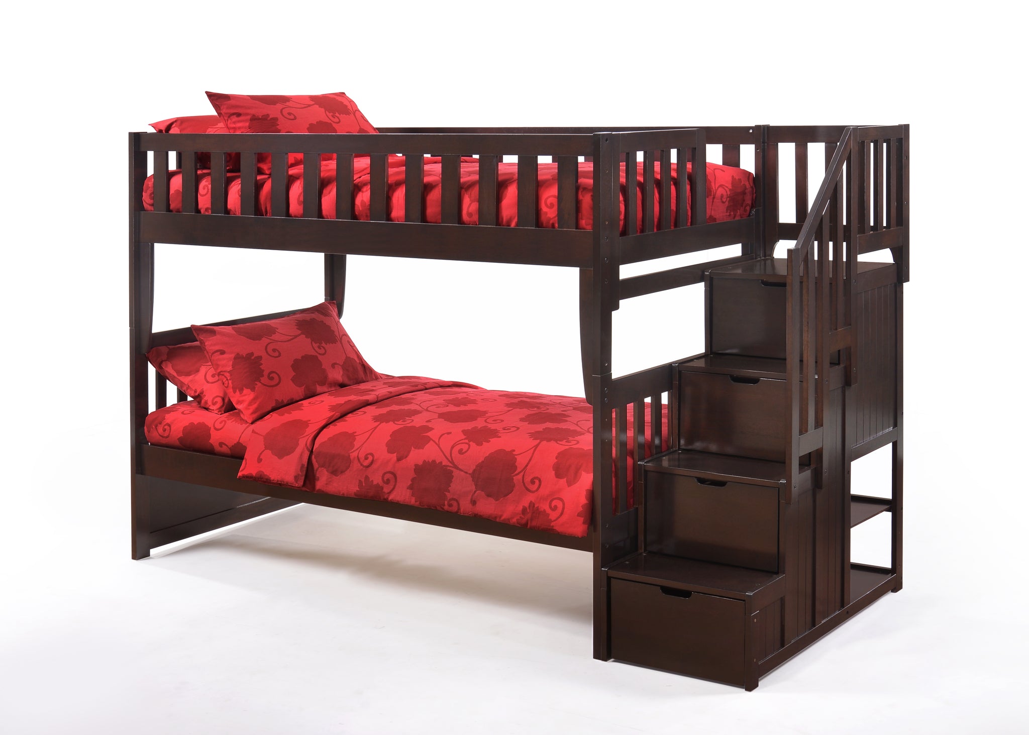Twin/Twin Peppermint Stair Bunk in Chocolate Finish