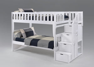 Twin/Twin Peppermint Stair Bunk in White Finish