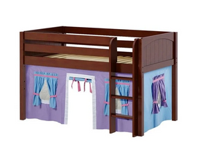 Twin Low Loft Bed with Straight Ladder + Curtain